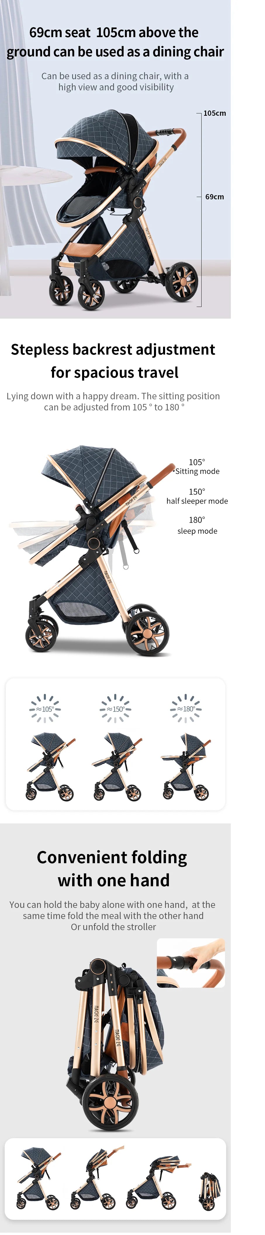 Baby Carriage 3 IN 1 Portable Travel Pram