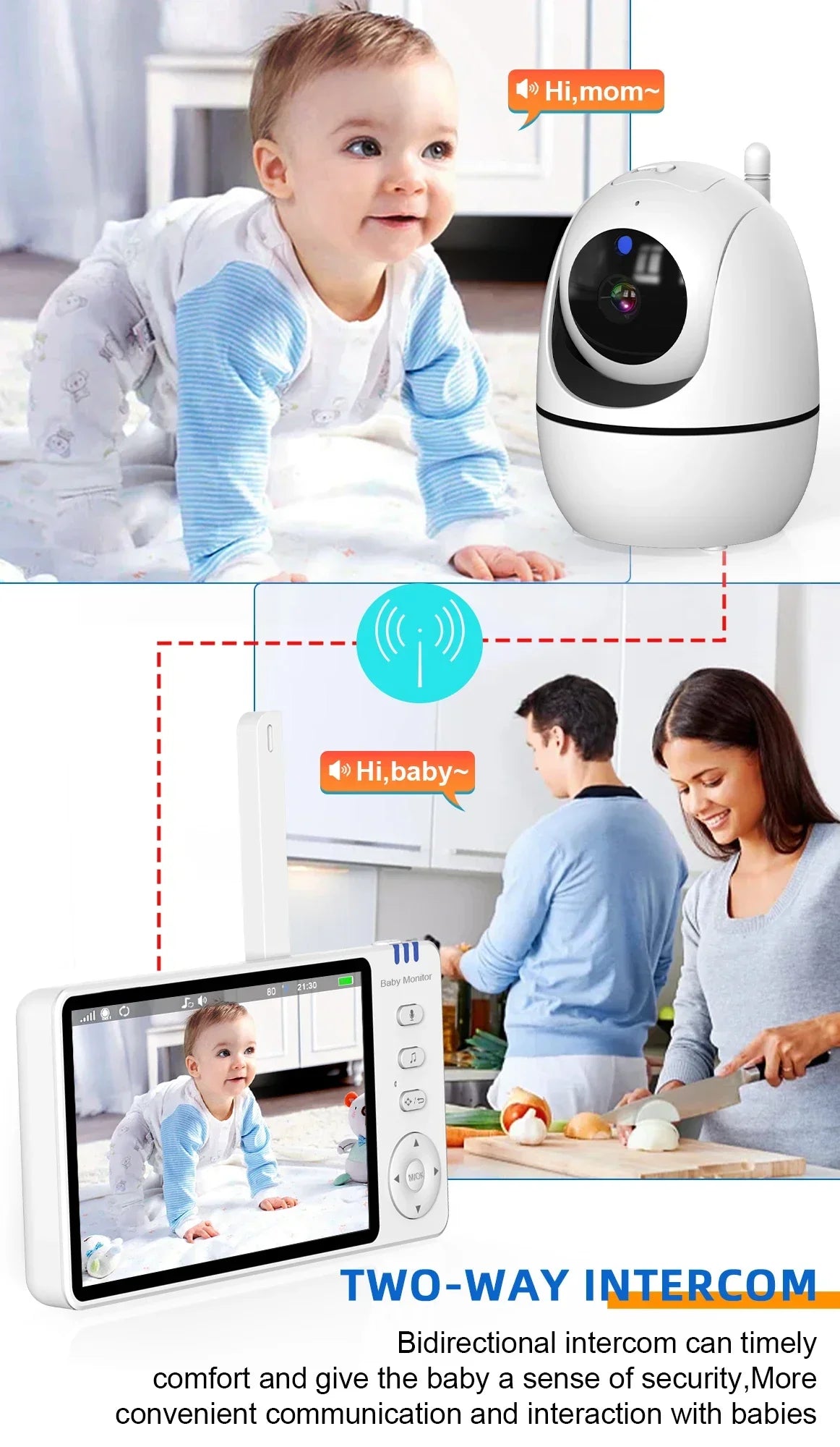 Camera 2.4G Mother Kids Surveillance PTZ Video Cams Temperture Display Home Security Cam