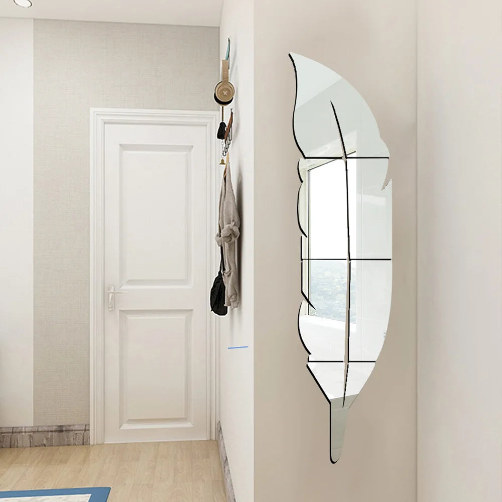 Large Feather Plume 3D Mirror Wall Sticker