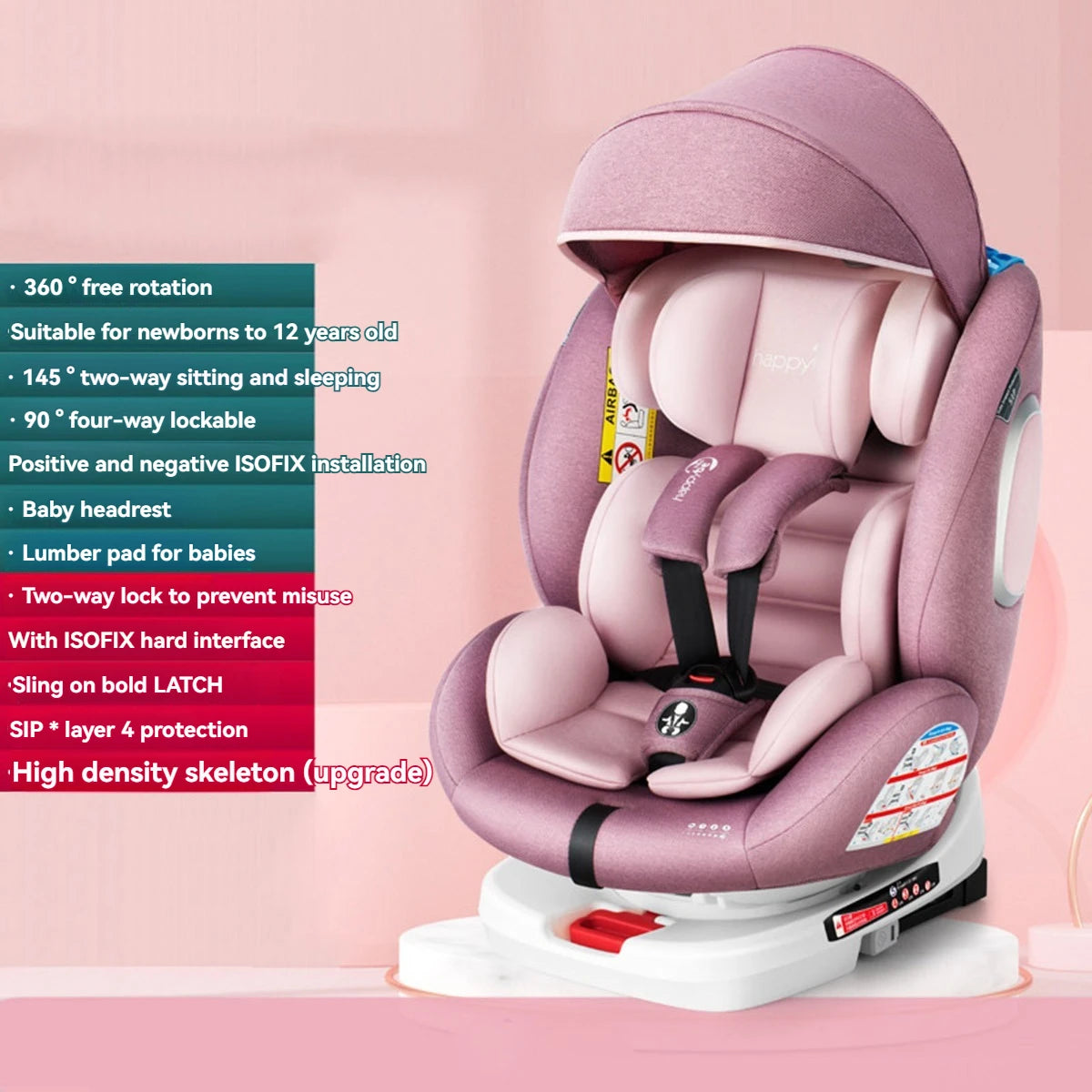 360-degree rotating child safety seat 0-12 years old