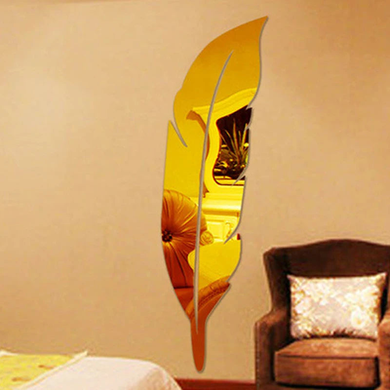 Large Feather Plume 3D Mirror Wall Sticker