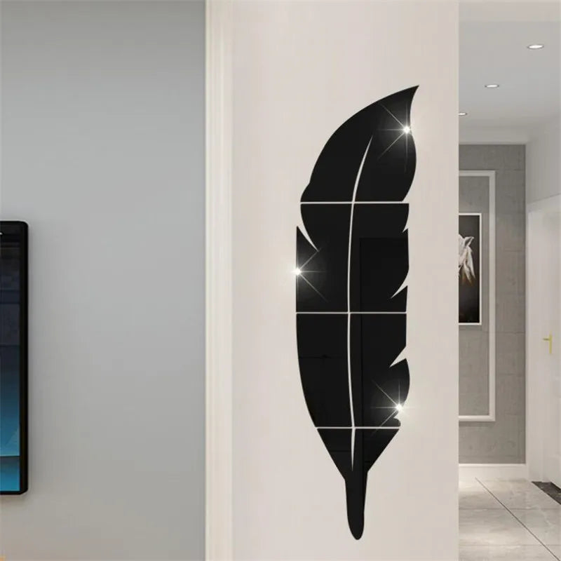 Large Feather Plume 3D Mirror Wall Sticker