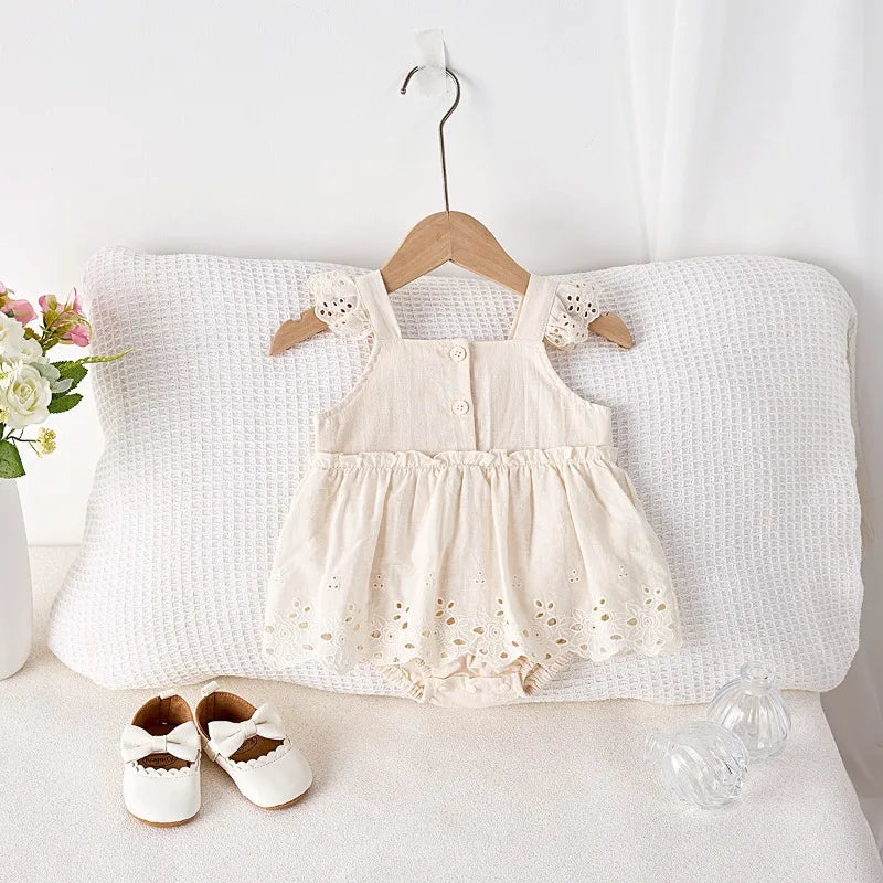 Baby Girls' Summer Embroidered Lace Suspender Bodysuits Skirt