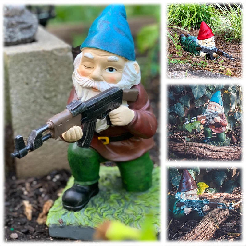 Funny Army Gnome Garden Statue Resin