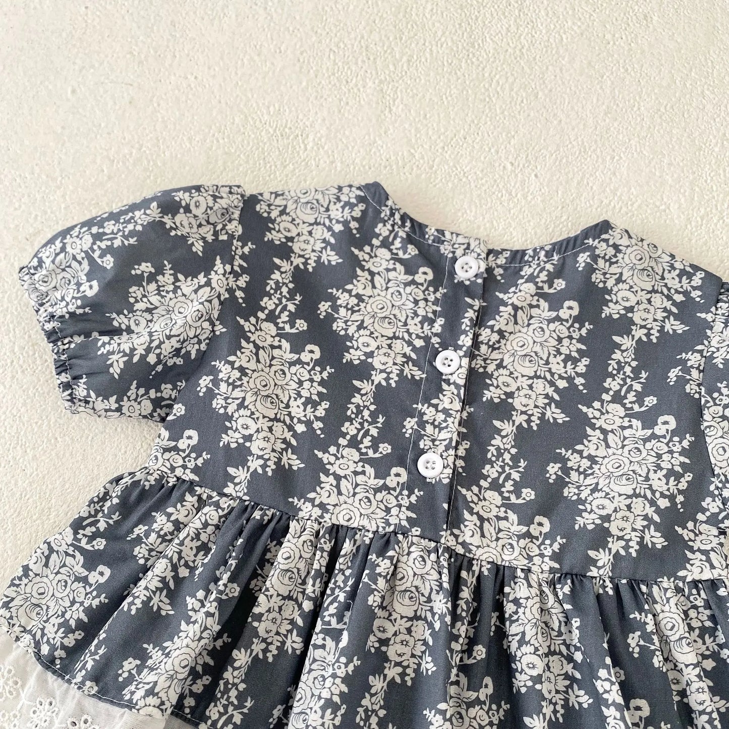 Baby Girl's Summer Floral Shred Lace Romper.