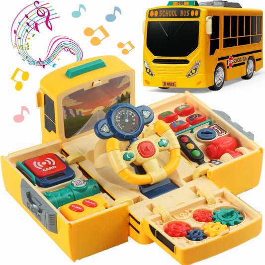 Toddlers Simulate School Bus Toy With Sound and Light