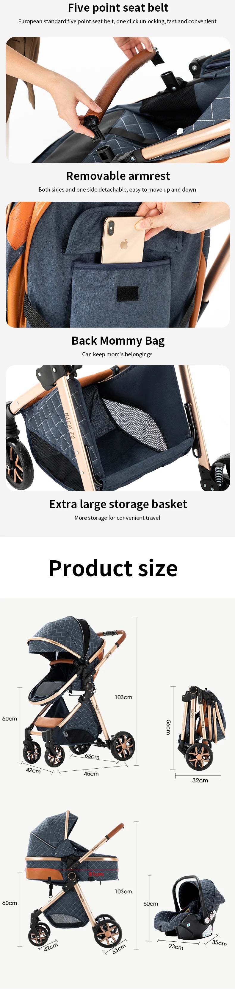 Baby Carriage 3 IN 1 Portable Travel Pram