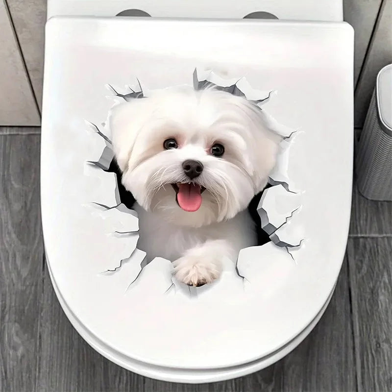 1pc Creative 3D Cracked Animal Dog Toilet Sticke