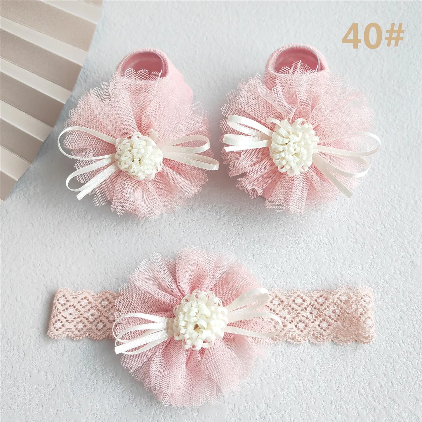 2Pcs/Set Lace Flower Baby Girl Headband Socks