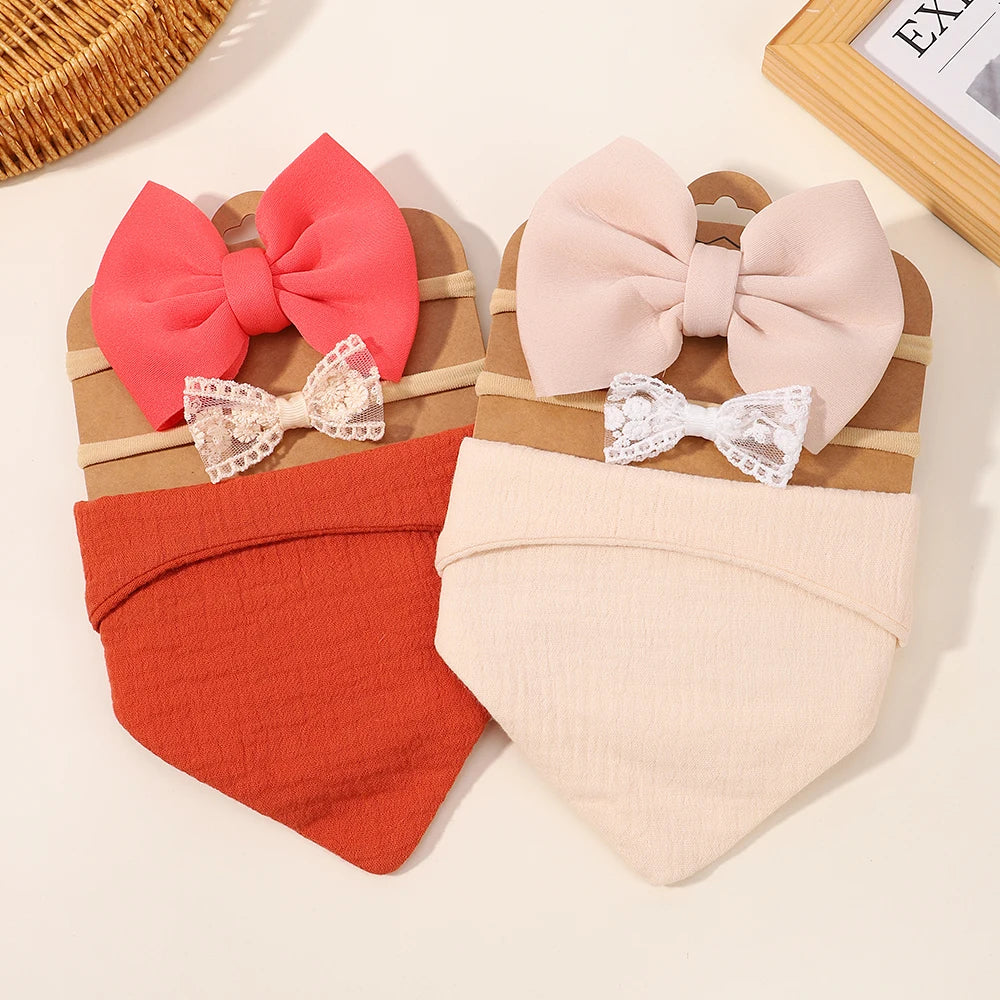 3Pcs Baby Headband Saliva Towel Set Floral Print