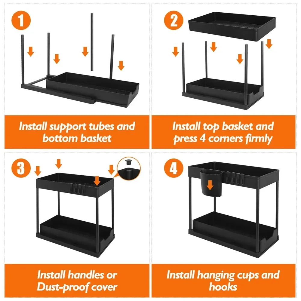 2 Tier Sliding Drawer Under Sink Storage Organizer