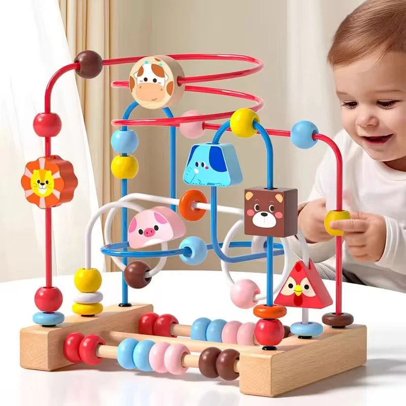 Baby Toys Wooden Roller Coaster Bead Maze Abacus Math