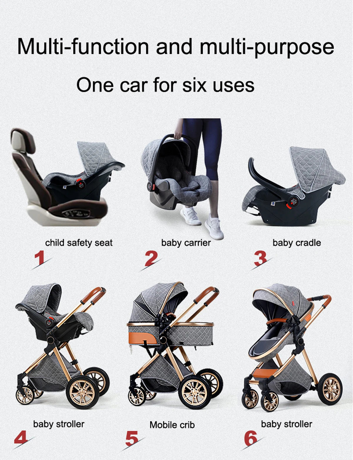 Baby Carriage 3 IN 1 Portable Travel Pram