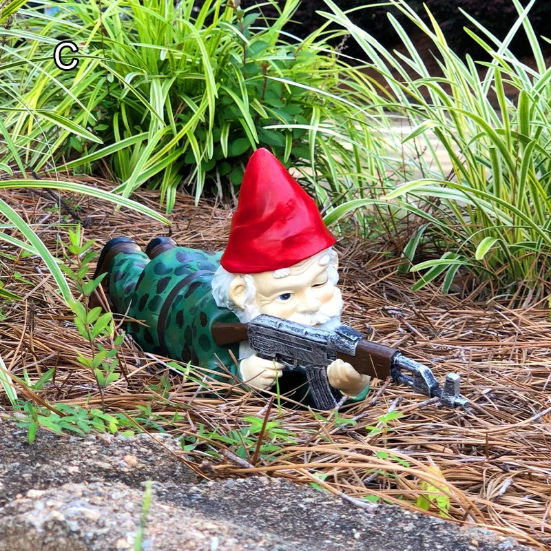 Funny Army Gnome Garden Statue Resin