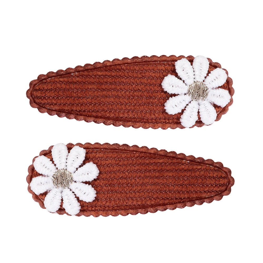 10Pcs Lovely Cloth Hair Clip Flower Embroidery