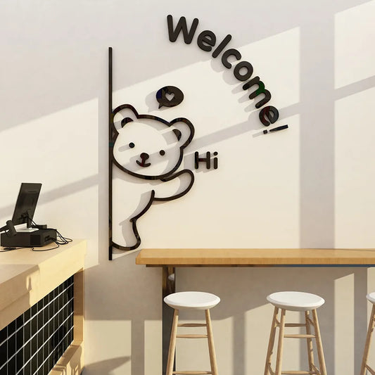 3D Wall Mirror Stickers Welcome Bear