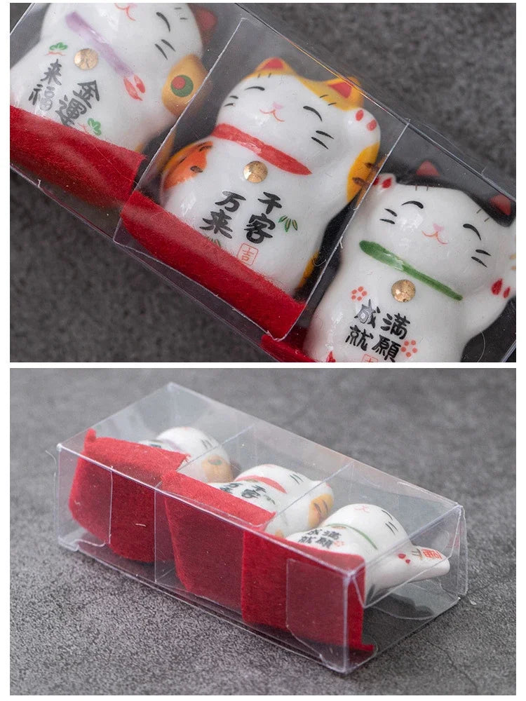 Pack of 3 Pieces Mini Ceramic Lucky Fortune Cat