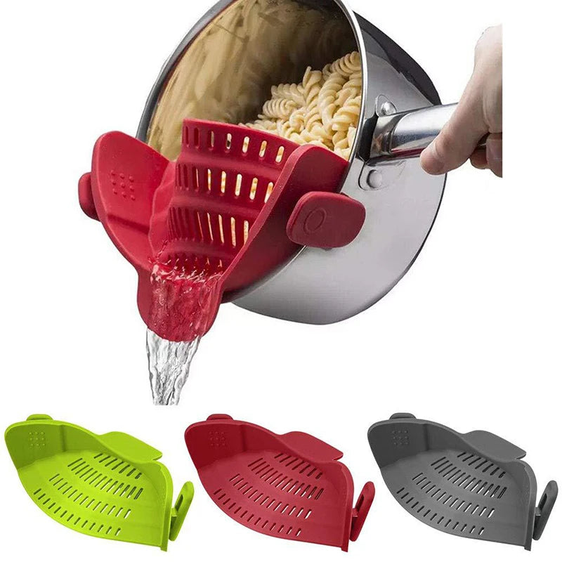 Universal Silicone Clip on Pan Pot Strainer Anti Spill Pasta