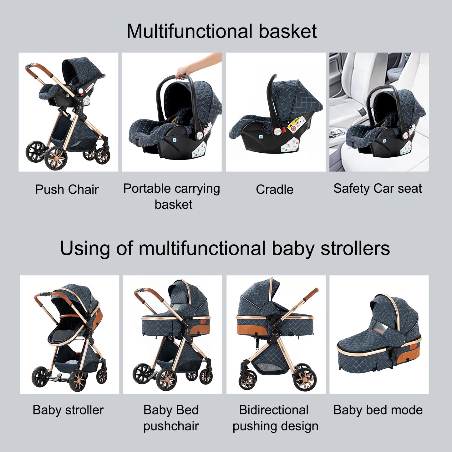 Baby Carriage 3 IN 1 Portable Travel Pram