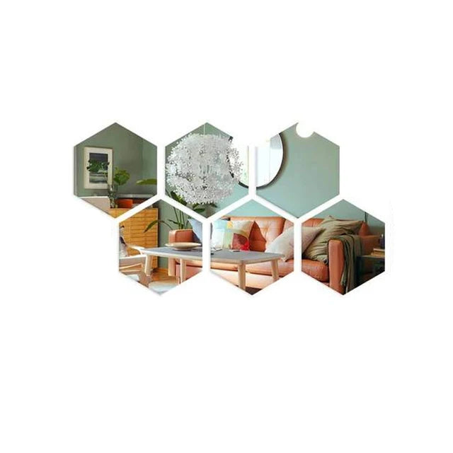 6/12pcs 3D Mirror Wall Sticker Hexagon