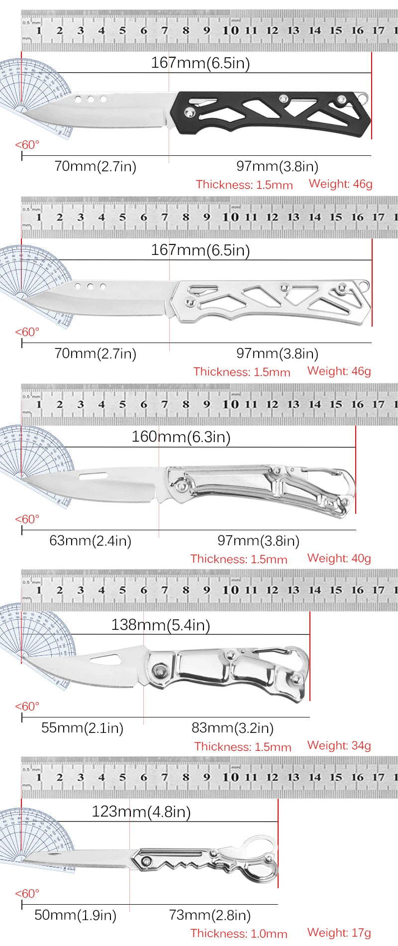 5PCS Pocket Folding Fruit Knife Set Stainless Steel