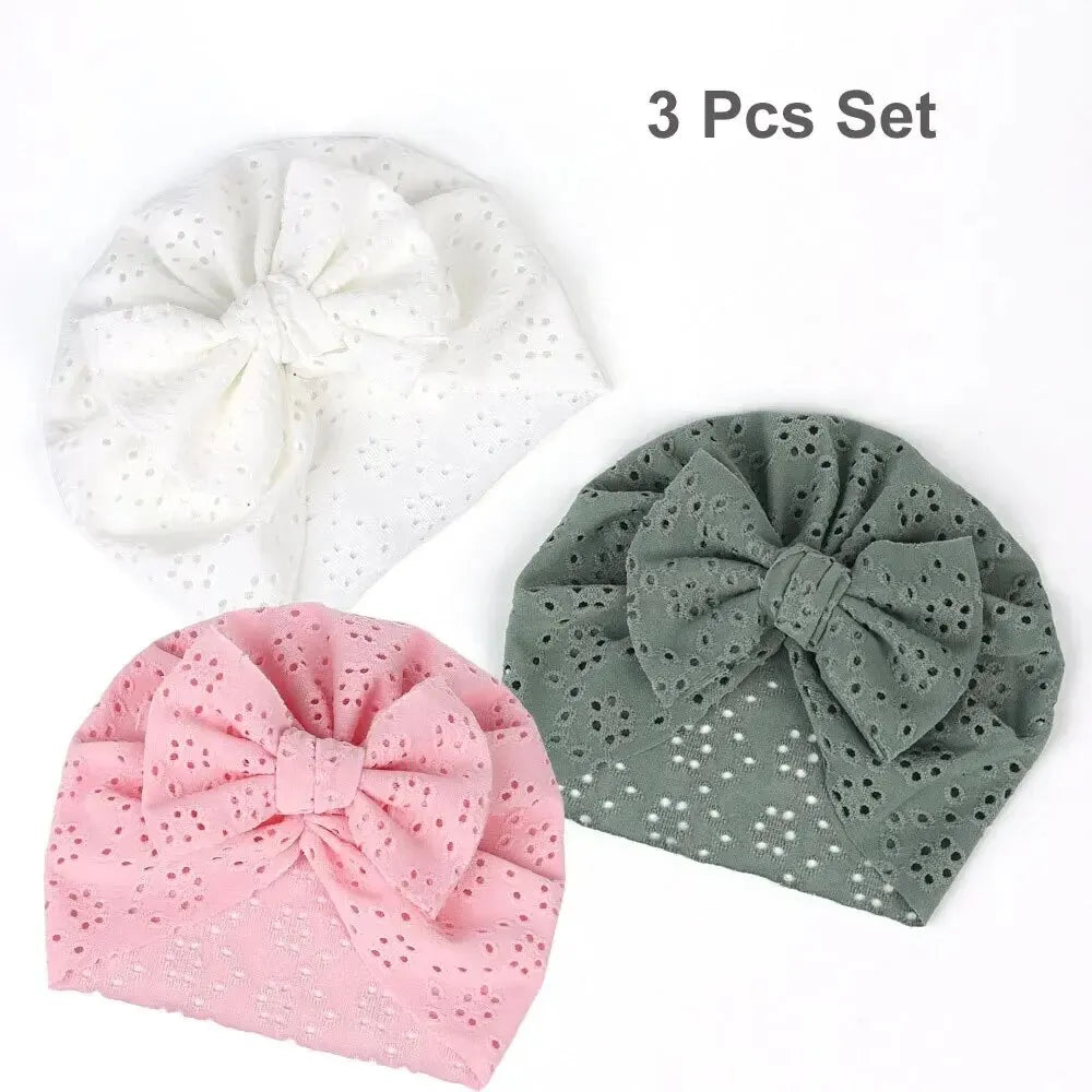 3Pcs Summer Baby Bow Turban Hat Elastic