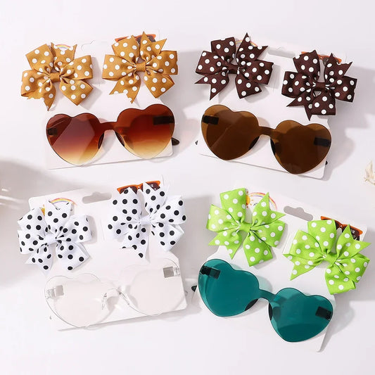 3Pcs/set Kids Cute Hairpin Colorful Heart Sun Glasses