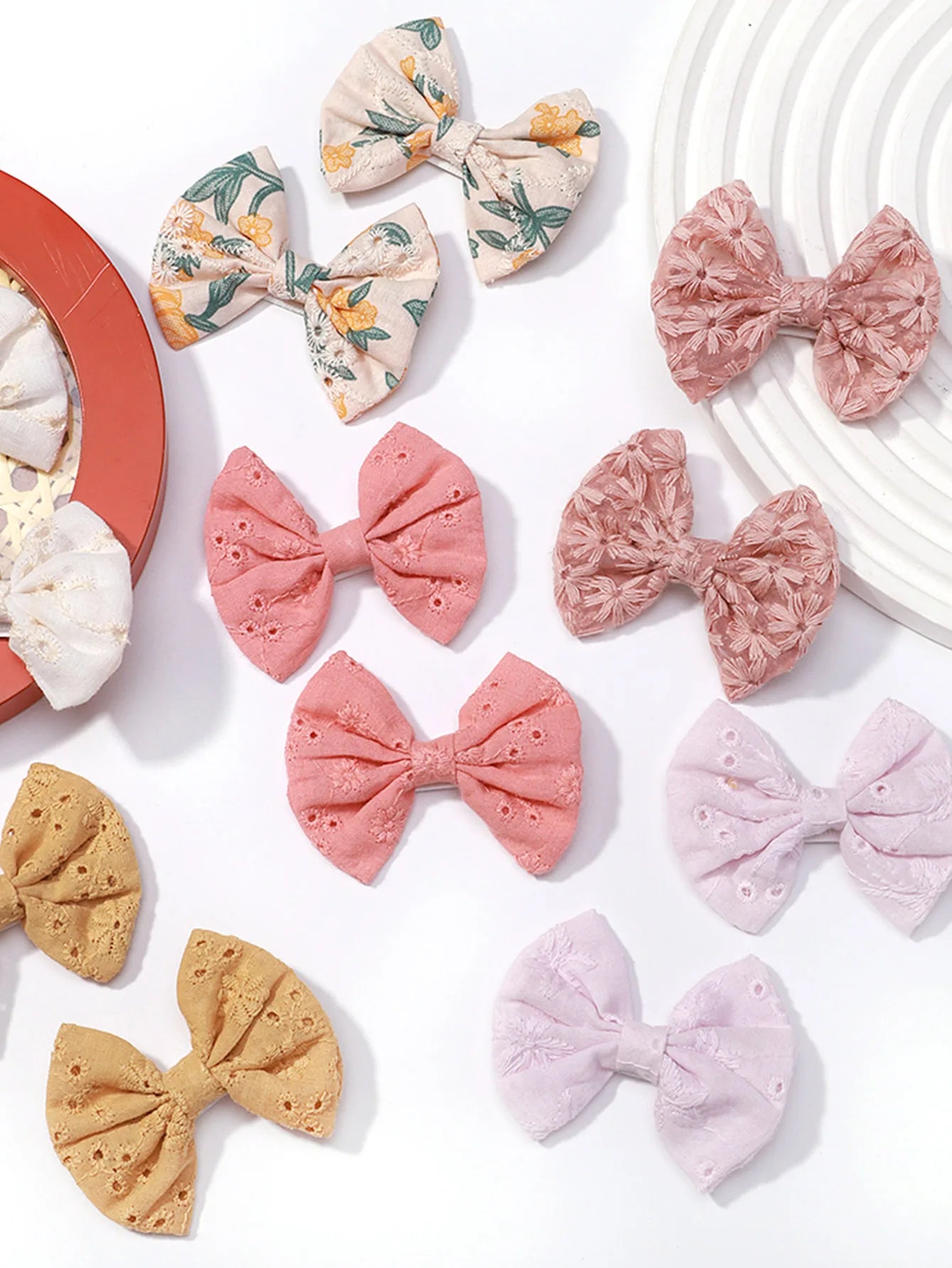 10pcs/set Embroidery Bows Hair Clips Handmade