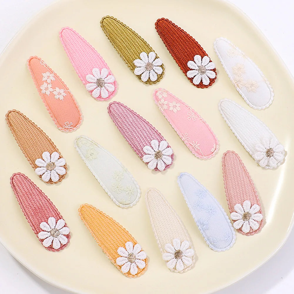 10Pcs Lovely Cloth Hair Clip Flower Embroidery