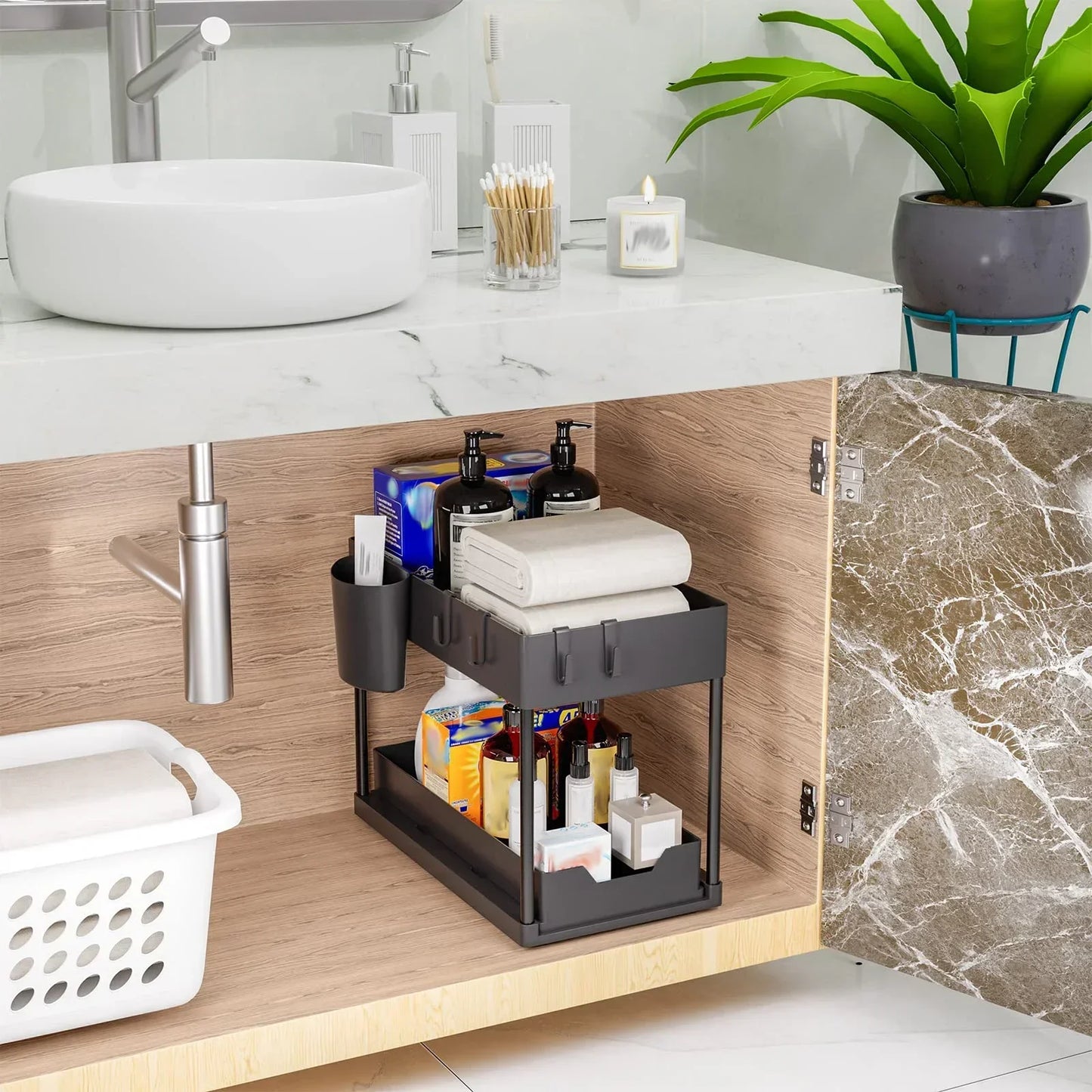 2 Tier Sliding Drawer Under Sink Storage Organizer