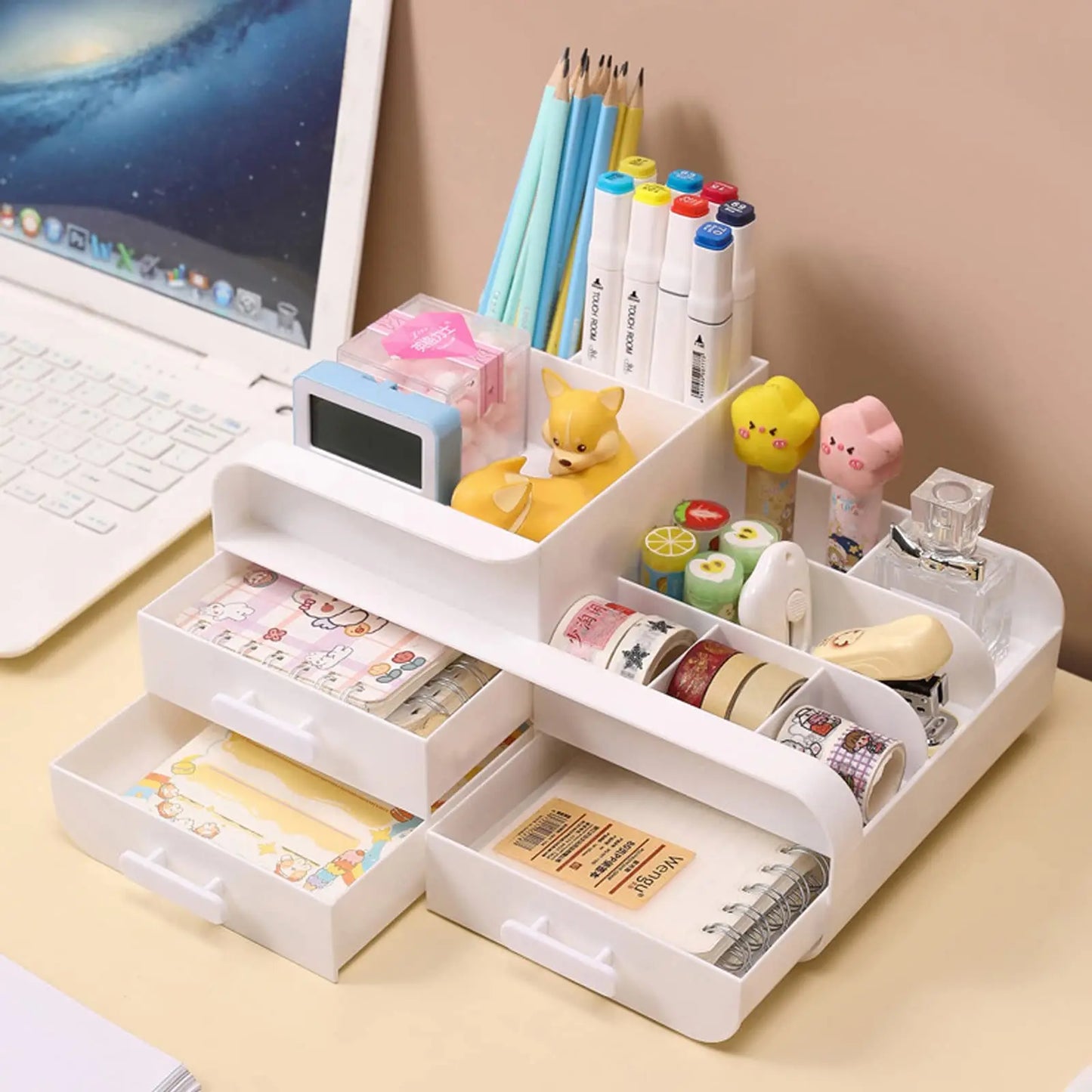 Large Countertop Cosmetics Desktop Storage Box with Drawers