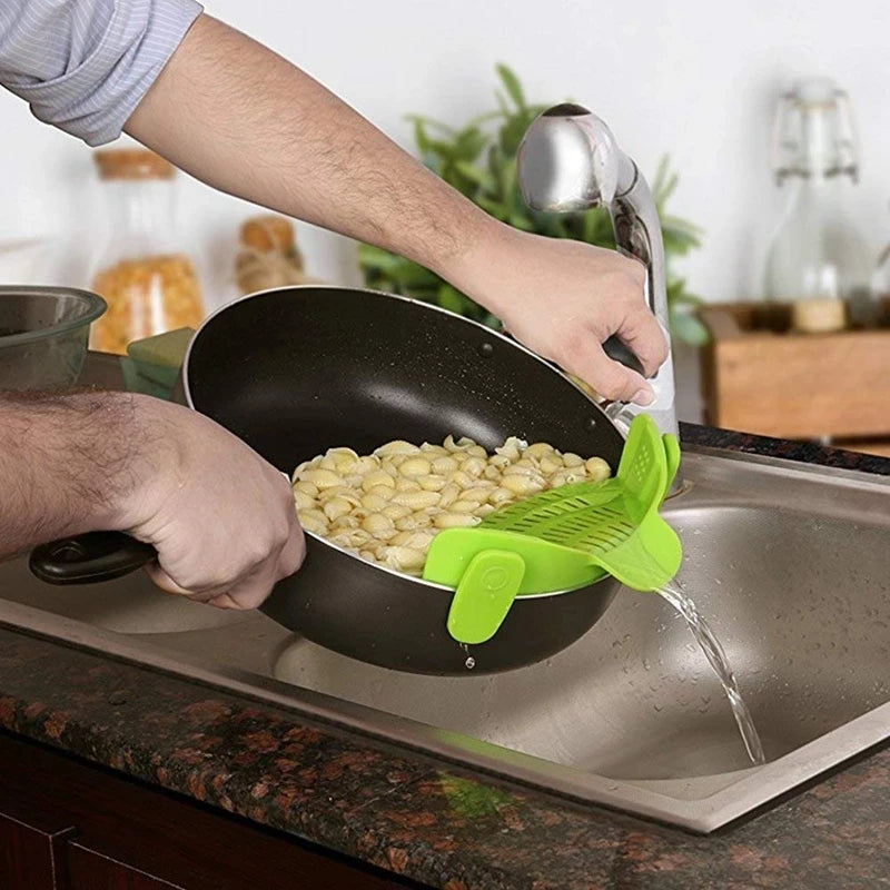 Universal Silicone Clip on Pan Pot Strainer Anti Spill Pasta