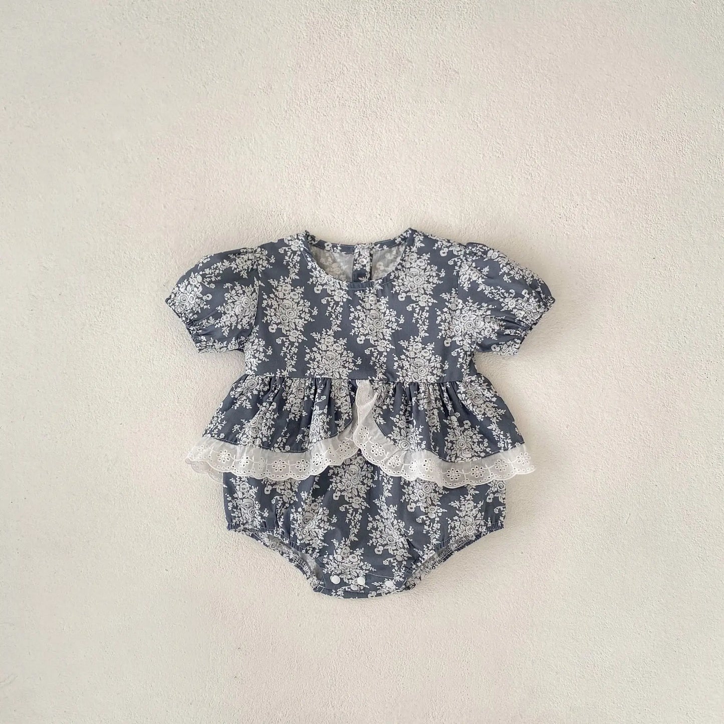 Baby Girl's Summer Floral Shred Lace Romper.