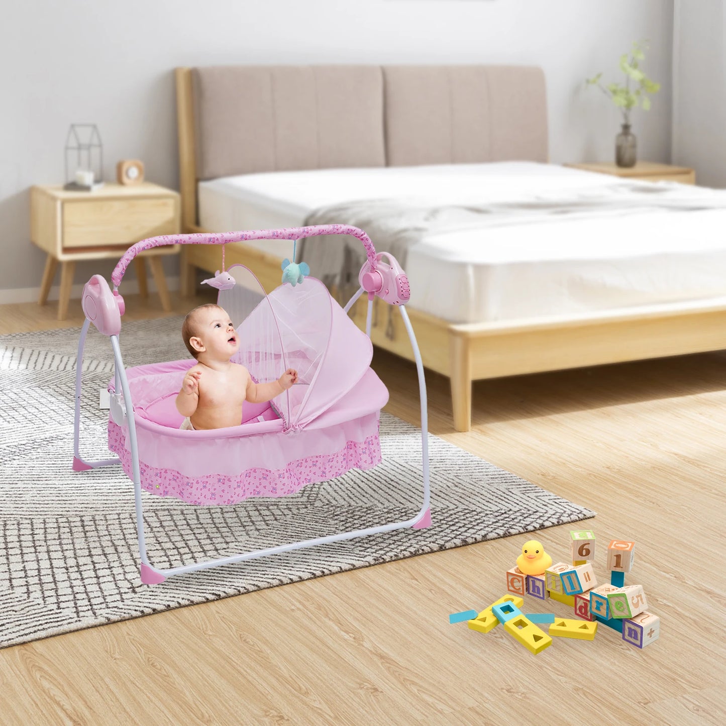 Baby swing with 5 adjustable speeds, Bluetooth & USB, 12 songs