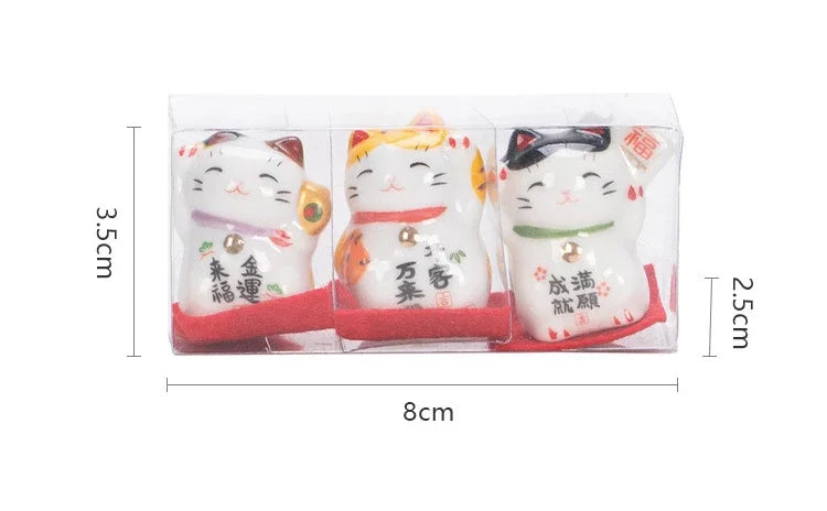 Pack of 3 Pieces Mini Ceramic Lucky Fortune Cat