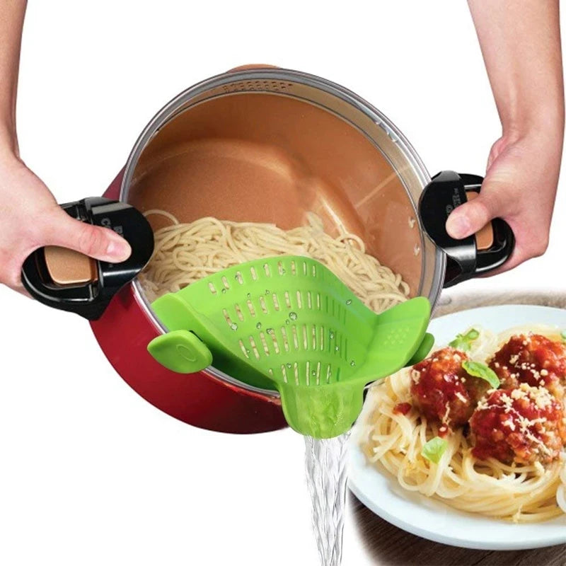 Universal Silicone Clip on Pan Pot Strainer Anti Spill Pasta