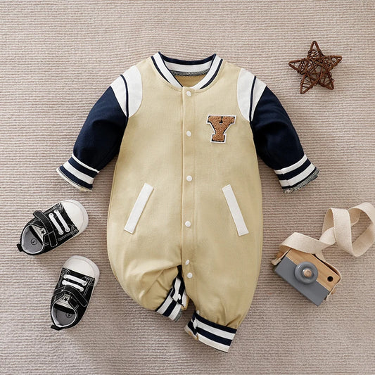 Handsome Baseball Jersey Cotton Comfortable Long Sleeve Casual Baby Bodysuit