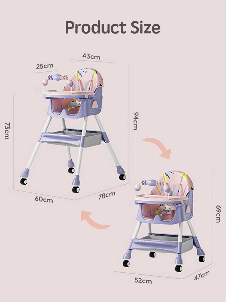 Foldable Baby High Chair Reclining