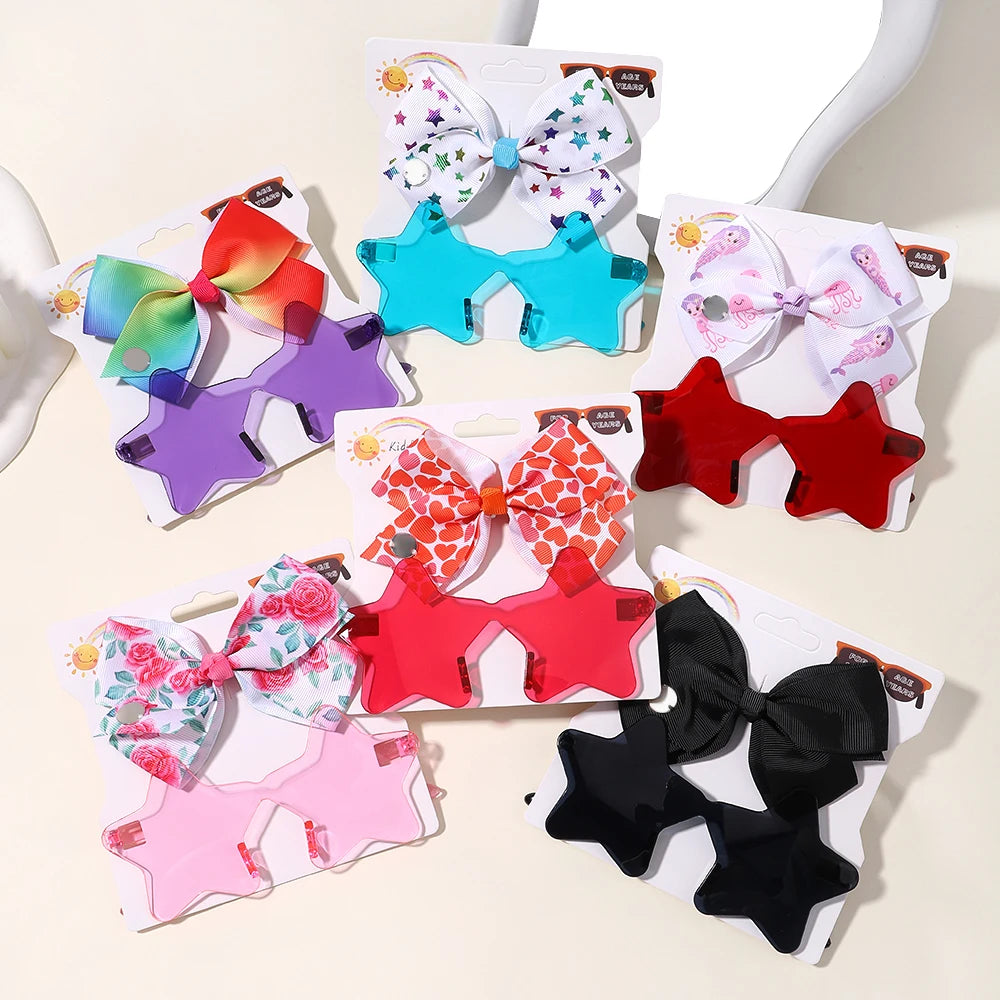 4set Baby Bows Headband Cartoon Sunglasses