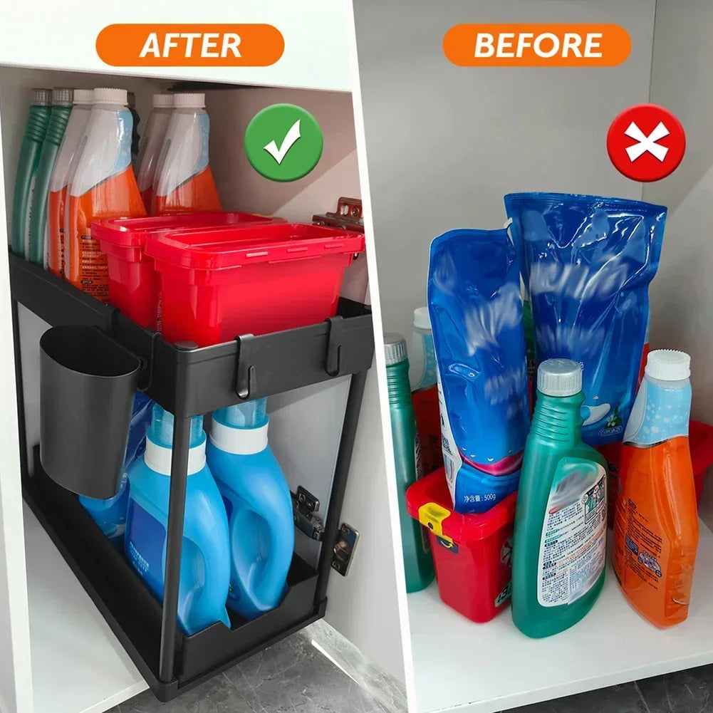 2 Tier Sliding Drawer Under Sink Storage Organizer