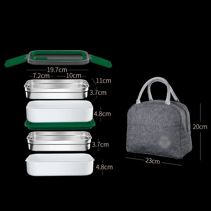 Stainless Steel Lunch Box with Thermal Bag Double Compartment