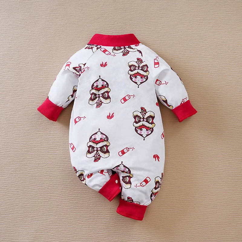 Baby Jumpsuit With Chinese Style Lion Elements