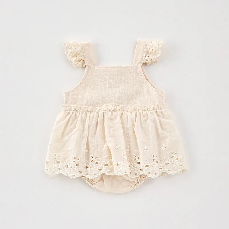 Baby Girls' Summer Embroidered Lace Suspender Bodysuits Skirt