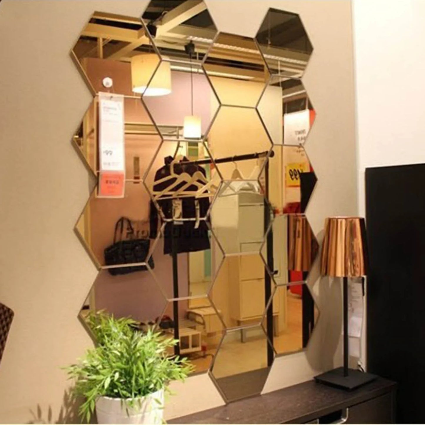 6/12pcs 3D Mirror Wall Sticker Hexagon