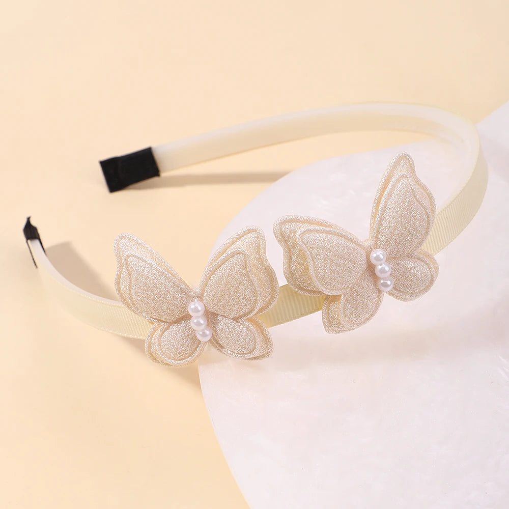 1Pcs Cute Girl Butterfly Hairband Simulated Pearl