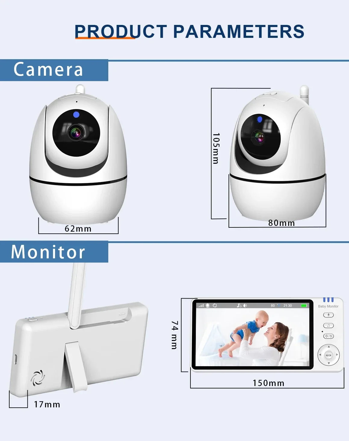 Camera 2.4G Mother Kids Surveillance PTZ Video Cams Temperture Display Home Security Cam