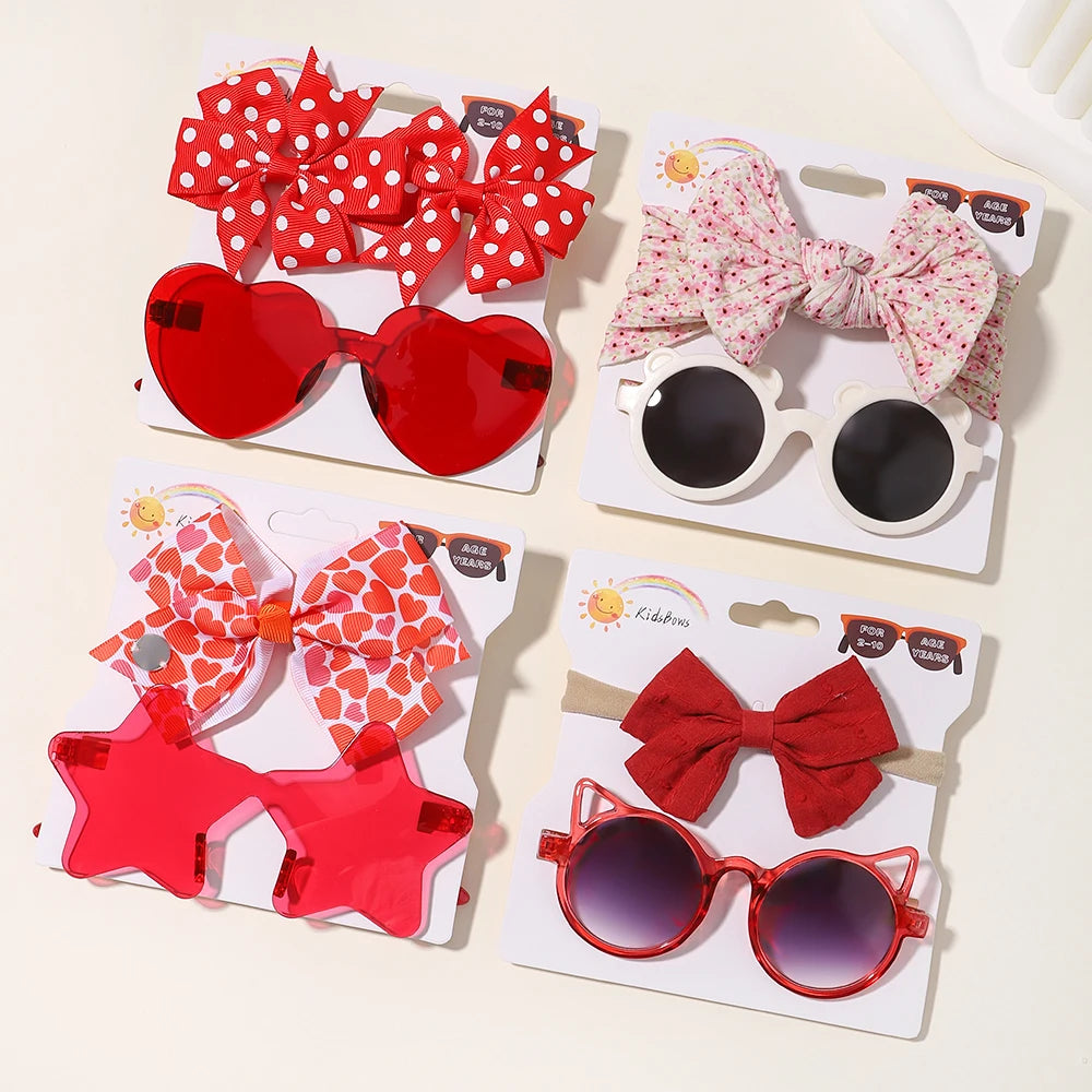 4set Baby Bows Headband Cartoon Sunglasses