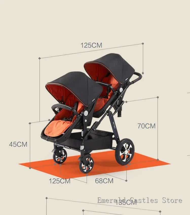 New Twins Baby Stroller with Four Wheels for Easy Mobility