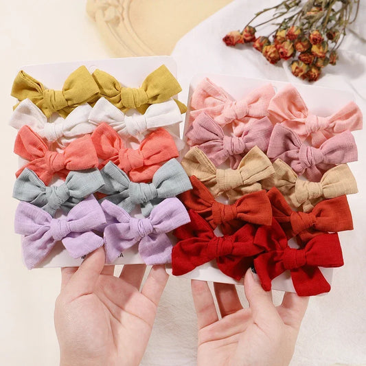 10Pcs/set Solid Color Cotton Hair Bows Hair Clips