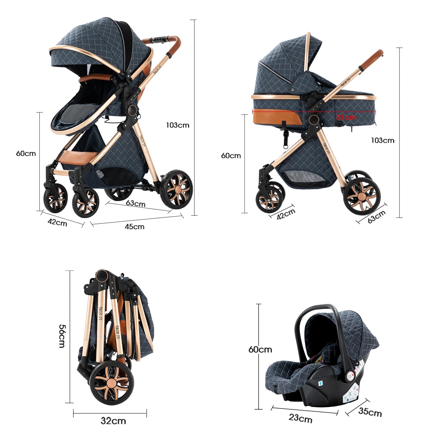 Baby Carriage 3 IN 1 Portable Travel Pram